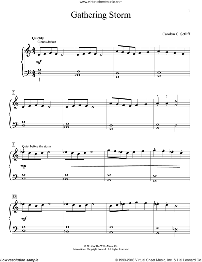 Gathering Storm sheet music for piano solo (elementary) by Carolyn C. Setliff, beginner piano (elementary)