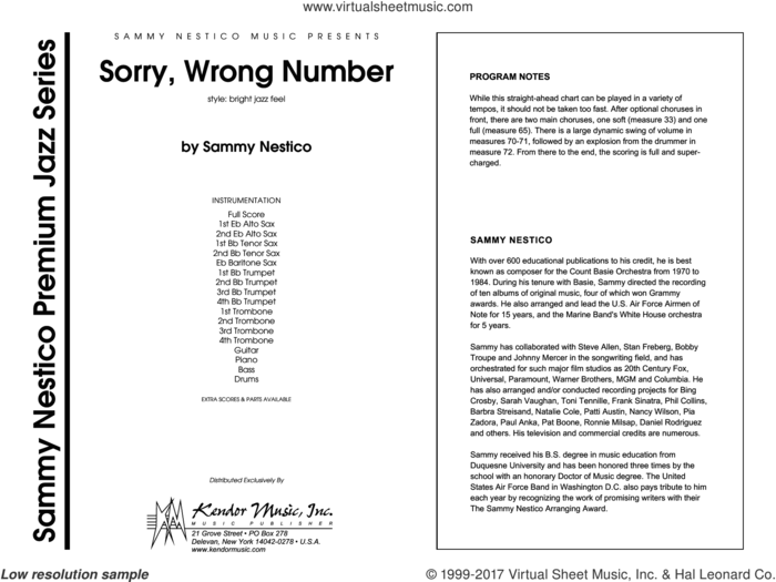 Sorry, Wrong Number (COMPLETE) sheet music for jazz band by Sammy Nestico, intermediate skill level