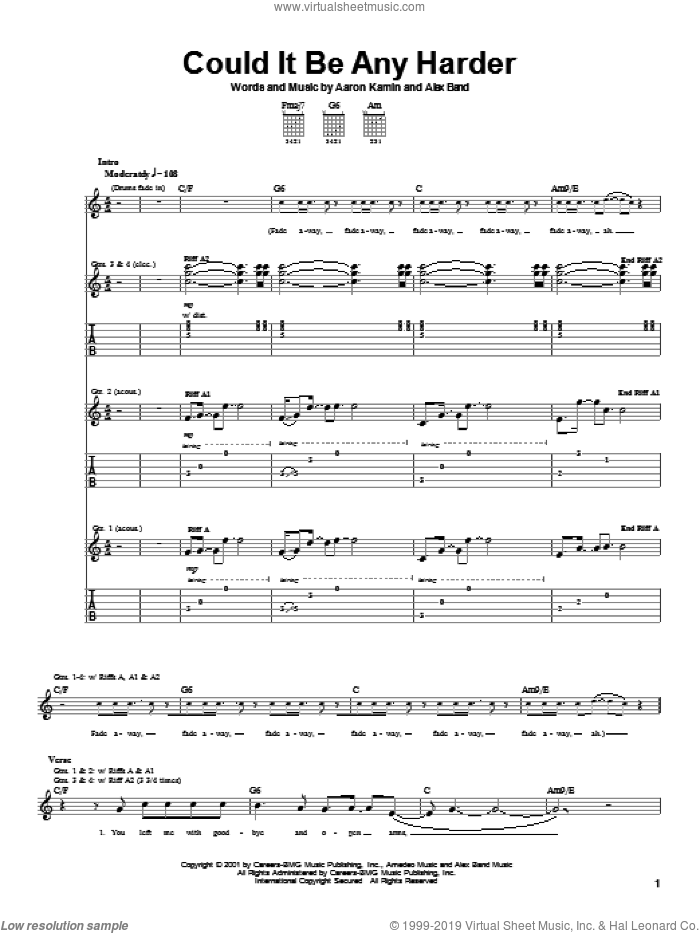 Could It Be Any Harder sheet music for guitar (tablature) by The Calling, Aaron Kamin and Alex Band, intermediate skill level