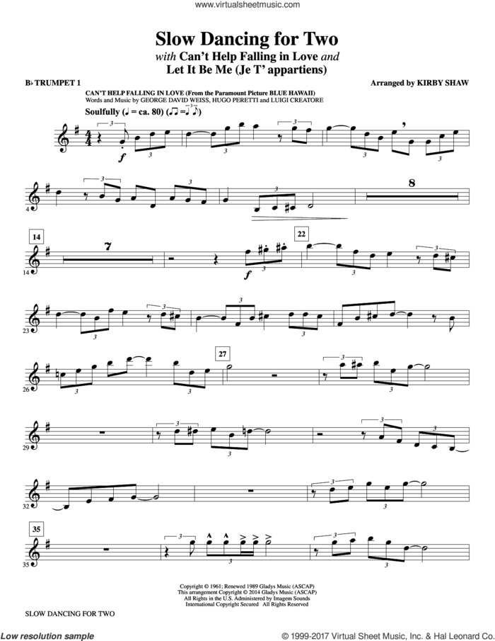 Slow Dancing for Two (complete set of parts) sheet music for orchestra/band by Elvis Presley, George David Weiss, Hugo Peretti, Kirby Shaw and Luigi Creatore, wedding score, intermediate skill level