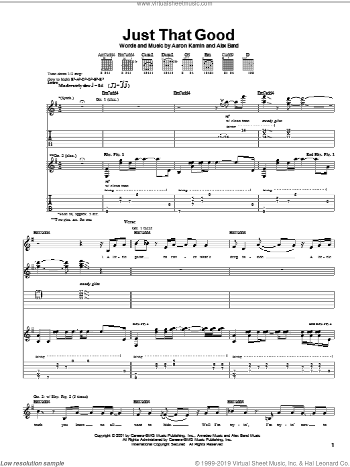 Just That Good sheet music for guitar (tablature) by The Calling, Aaron Kamin and Alex Band, intermediate skill level
