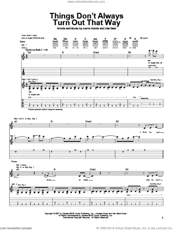 Things Don't Always Turn Out That Way sheet music for guitar (tablature) by The Calling, Aaron Kamin and Alex Band, intermediate skill level