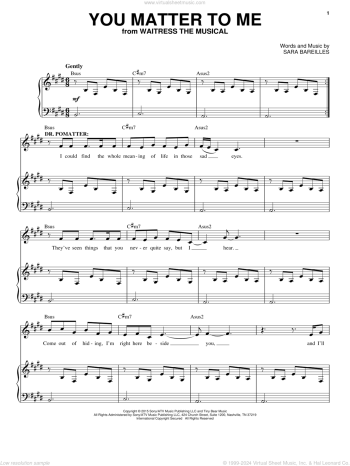 You Matter To Me (from Waitress The Musical) sheet music for voice and piano by Sara Bareilles, intermediate skill level