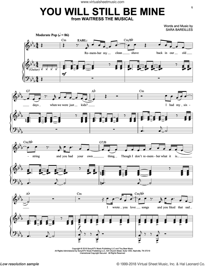 You Will Still Be Mine (from Waitress The Musical) sheet music for voice and piano by Sara Bareilles, intermediate skill level