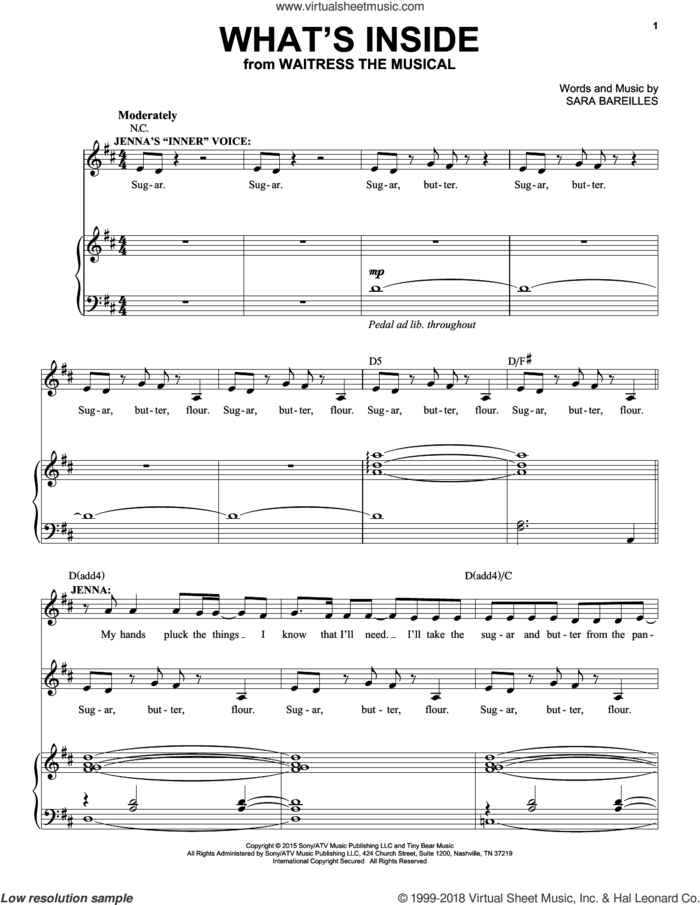 What's Inside (from Waitress The Musical) sheet music for voice and piano by Sara Bareilles, intermediate skill level