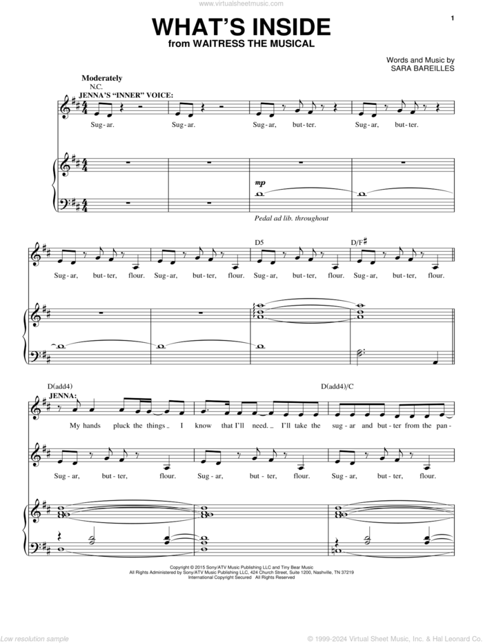 What's Inside (from Waitress The Musical) sheet music for voice and piano by Sara Bareilles, intermediate skill level