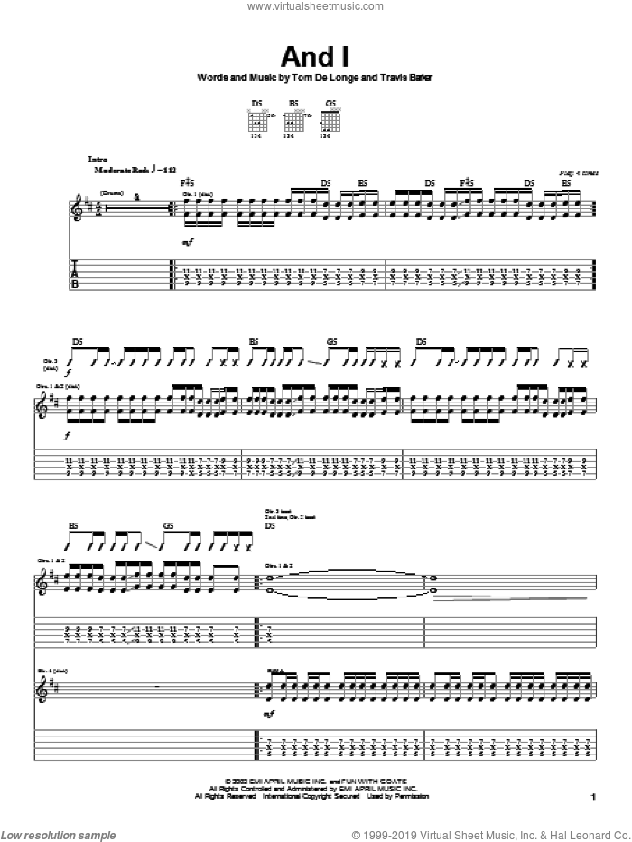 And I sheet music for guitar (tablature) by Box Car Racer, Tom DeLonge and Travis Barker, intermediate skill level