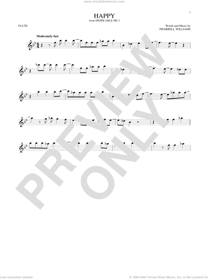 Happy sheet music for flute solo by Pharrell and Pharrell Williams, intermediate skill level