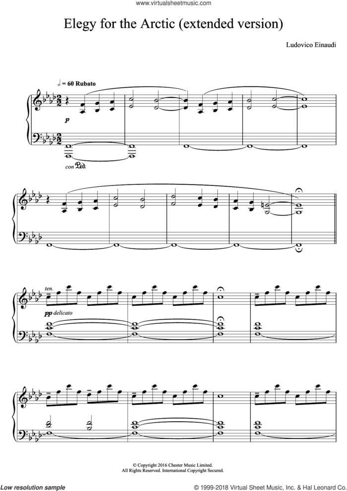 Elegy For The Arctic (extended version) sheet music for piano solo by Ludovico Einaudi, classical score, intermediate skill level