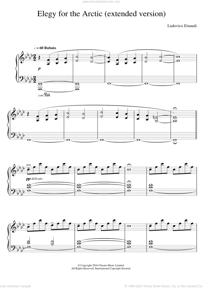 Elegy For The Arctic (extended version) sheet music for piano solo by Ludovico Einaudi, classical score, intermediate skill level