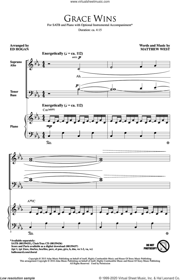 Grace Wins sheet music for choir (SATB: soprano, alto, tenor, bass) by Matthew West and Ed Hogan, intermediate skill level