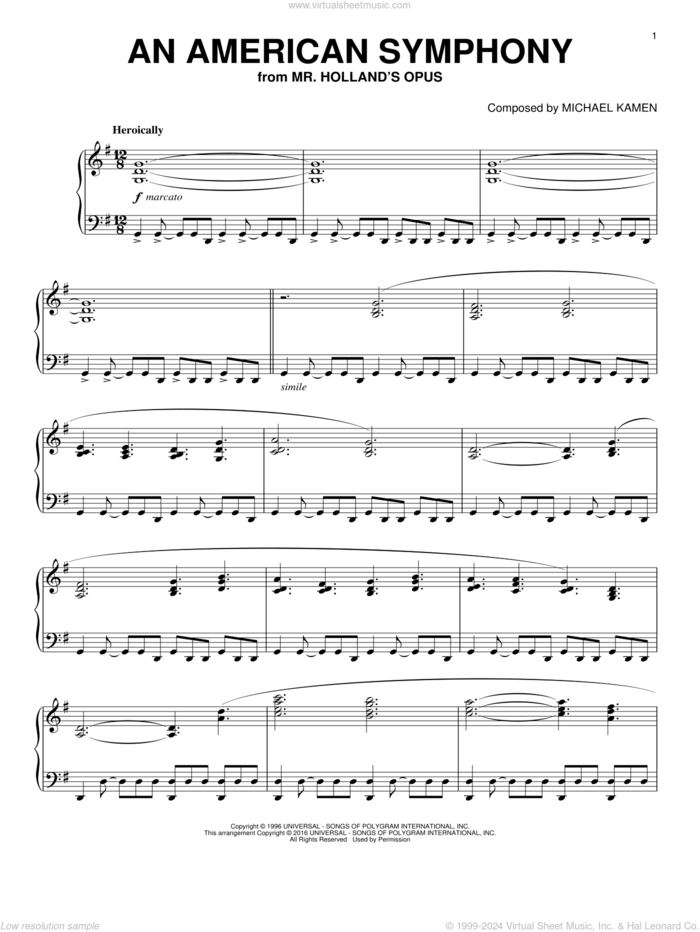 An American Symphony, (intermediate) sheet music for piano solo by Michael Kamen, intermediate skill level