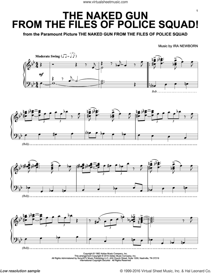 The Naked Gun From The Files Of Police Squad! sheet music for piano solo by Ira Newborn, intermediate skill level