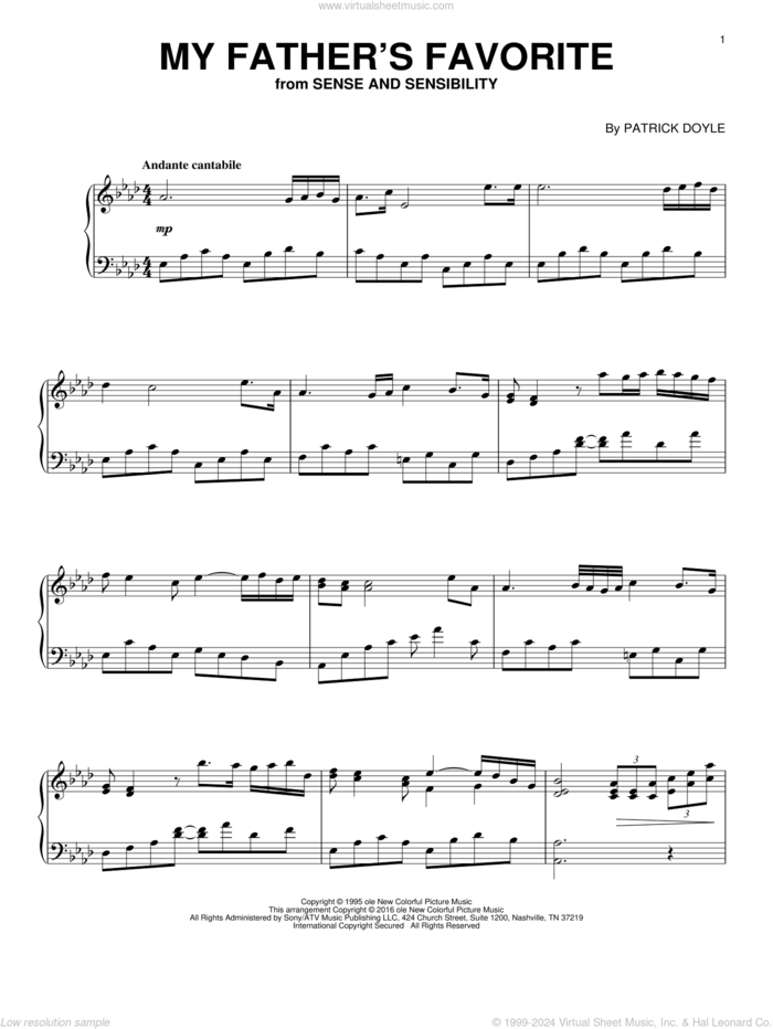 My Father's Favorite sheet music for piano solo by Doyle Patric and Patrick Doyle, intermediate skill level