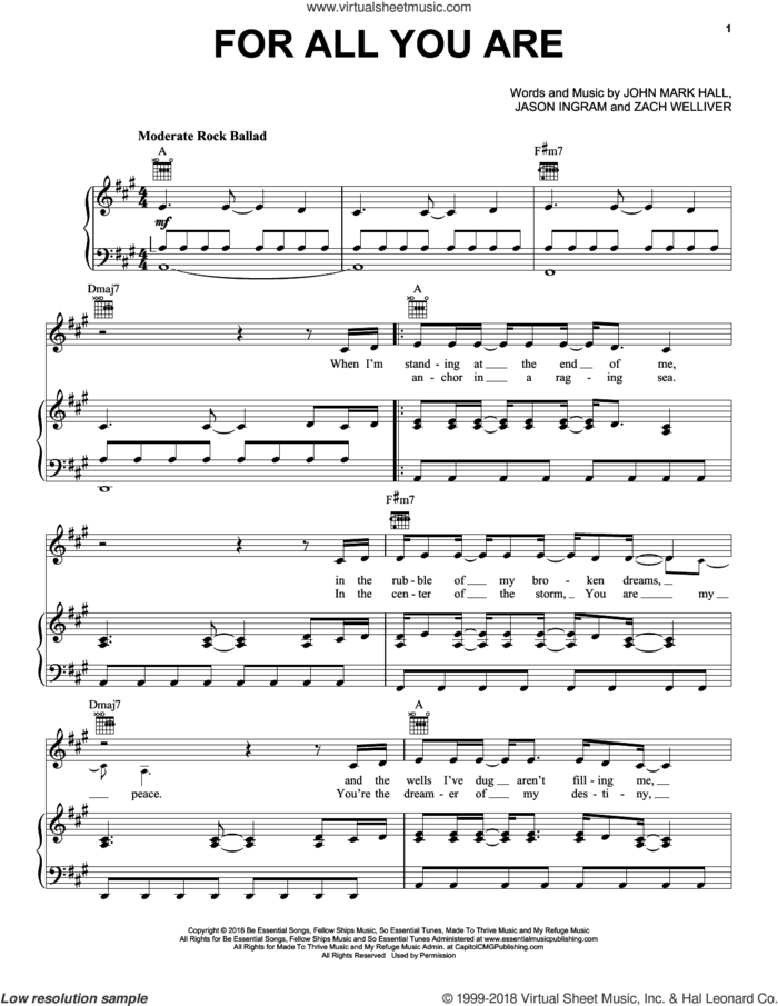 For All You Are sheet music for voice, piano or guitar by Casting Crowns, Jason Ingram, John Mark Hall and Zack Welliver, intermediate skill level
