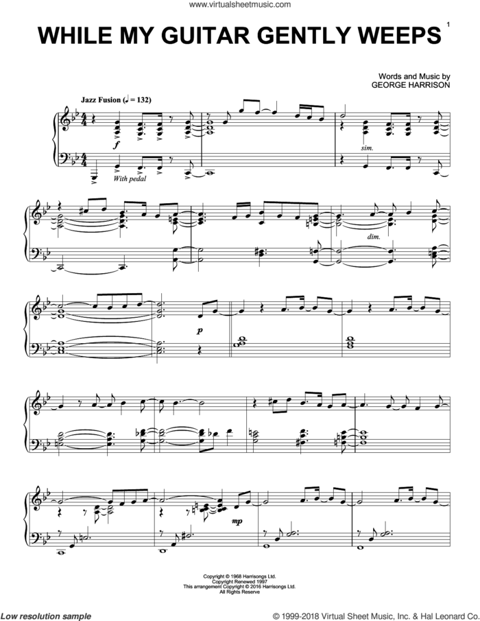 While My Guitar Gently Weeps [Jazz version] sheet music for piano solo by The Beatles and George Harrison, intermediate skill level