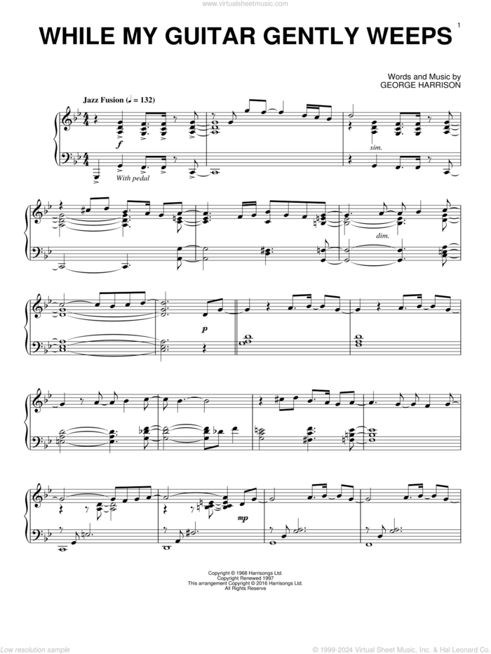 While My Guitar Gently Weeps [Jazz version] sheet music for piano solo by The Beatles and George Harrison, intermediate skill level