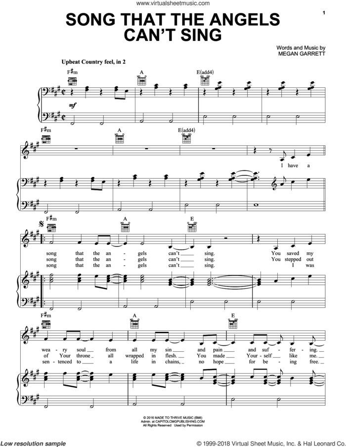 Song That The Angels Can't Sing sheet music for voice, piano or guitar by Casting Crowns and Megan Garrett, intermediate skill level