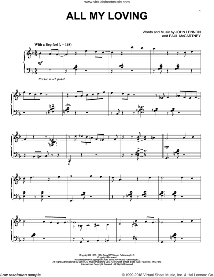 All My Loving [Jazz version] sheet music for piano solo by The Beatles, John Lennon and Paul McCartney, intermediate skill level