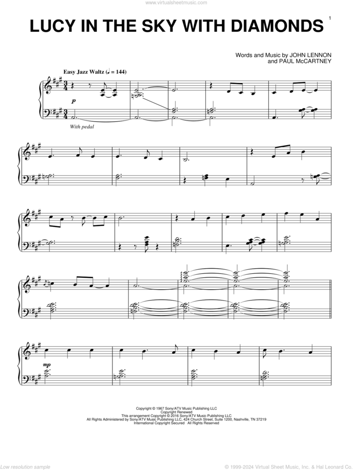 Lucy In The Sky With Diamonds [Jazz version] sheet music for piano solo by The Beatles, John Lennon and Paul McCartney, intermediate skill level