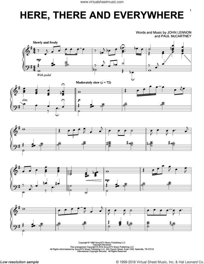 Here, There And Everywhere [Jazz version] sheet music for piano solo by The Beatles, George Benson, John Lennon and Paul McCartney, intermediate skill level