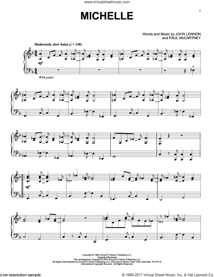 Michelle [Jazz version] sheet music for piano solo by The Beatles, John Lennon and Paul McCartney, intermediate skill level