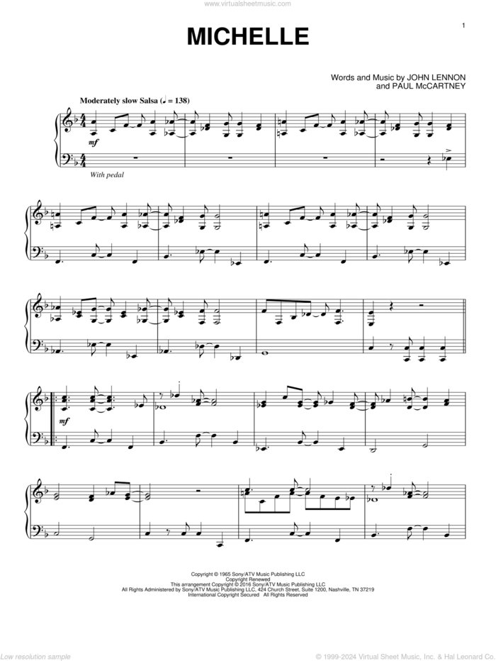 Michelle [Jazz version] sheet music for piano solo by The Beatles, John Lennon and Paul McCartney, intermediate skill level