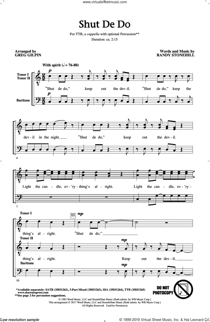 Shut de Do (arr. Greg Gilpin) sheet music for choir (TTBB: tenor, bass) by Greg Gilpin and Randy Stonehill, intermediate skill level