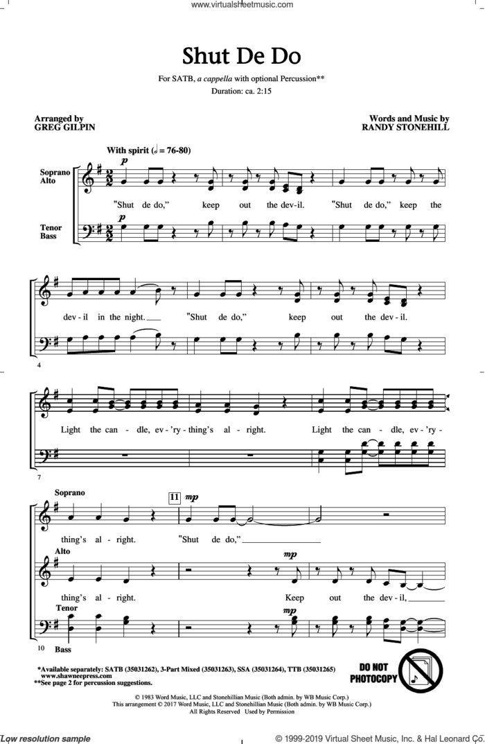Shut de Do (arr. Greg Gilpin) sheet music for choir (SATB: soprano, alto, tenor, bass) by Greg Gilpin and Randy Stonehill, intermediate skill level