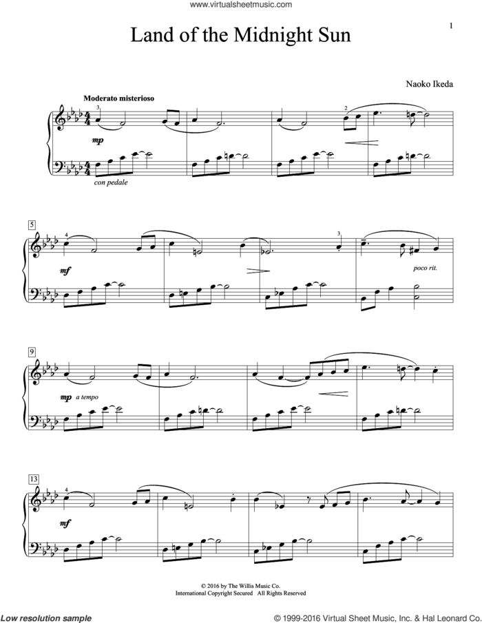 Land Of The Midnight Sun sheet music for piano solo (elementary) by Naoko Ikeda, beginner piano (elementary)