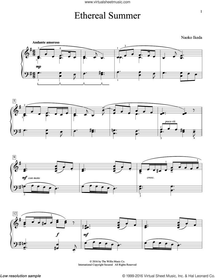 Ethereal Summer sheet music for piano solo (elementary) by Naoko Ikeda, beginner piano (elementary)