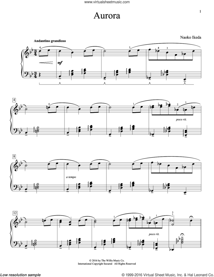 Aurora sheet music for piano solo (elementary) by Naoko Ikeda, beginner piano (elementary)
