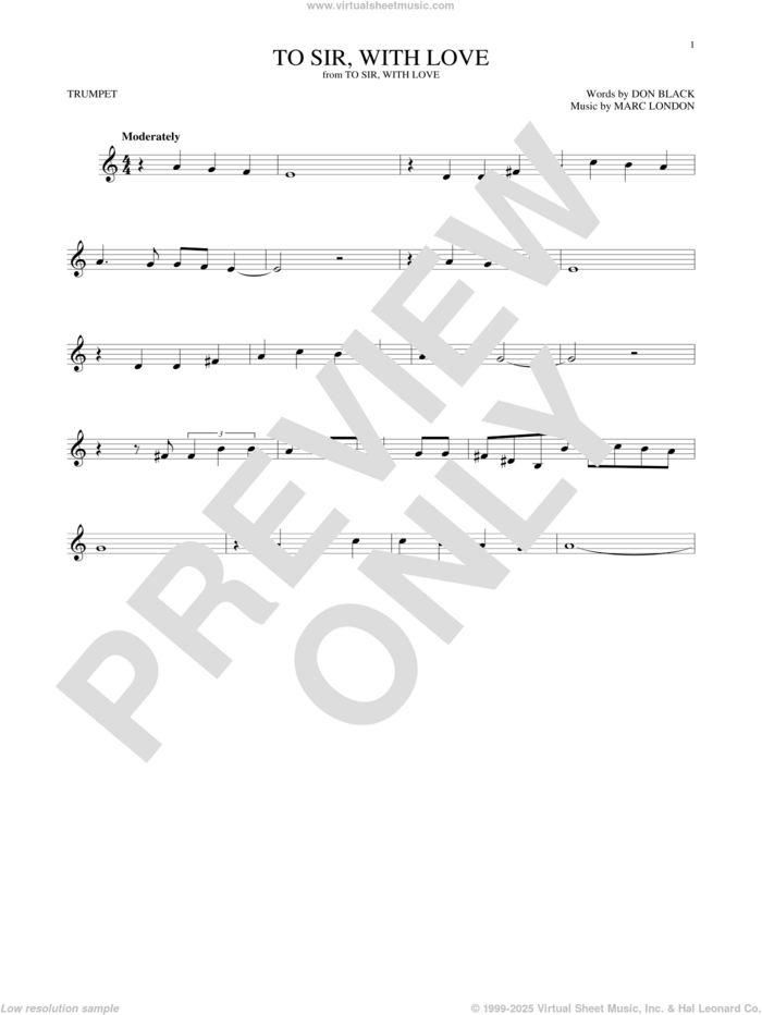 To Sir, With Love sheet music for trumpet solo by Lulu, Don Black and Marc London, intermediate skill level