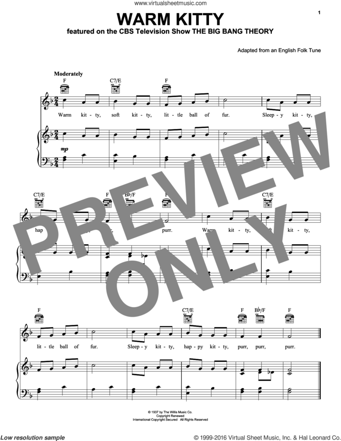 Warm Kitty sheet music for voice, piano or guitar by Edith Newlin, English Folk Tune, English Folk Tune (adapted) and Laura Pendleton MacCarteney, intermediate skill level