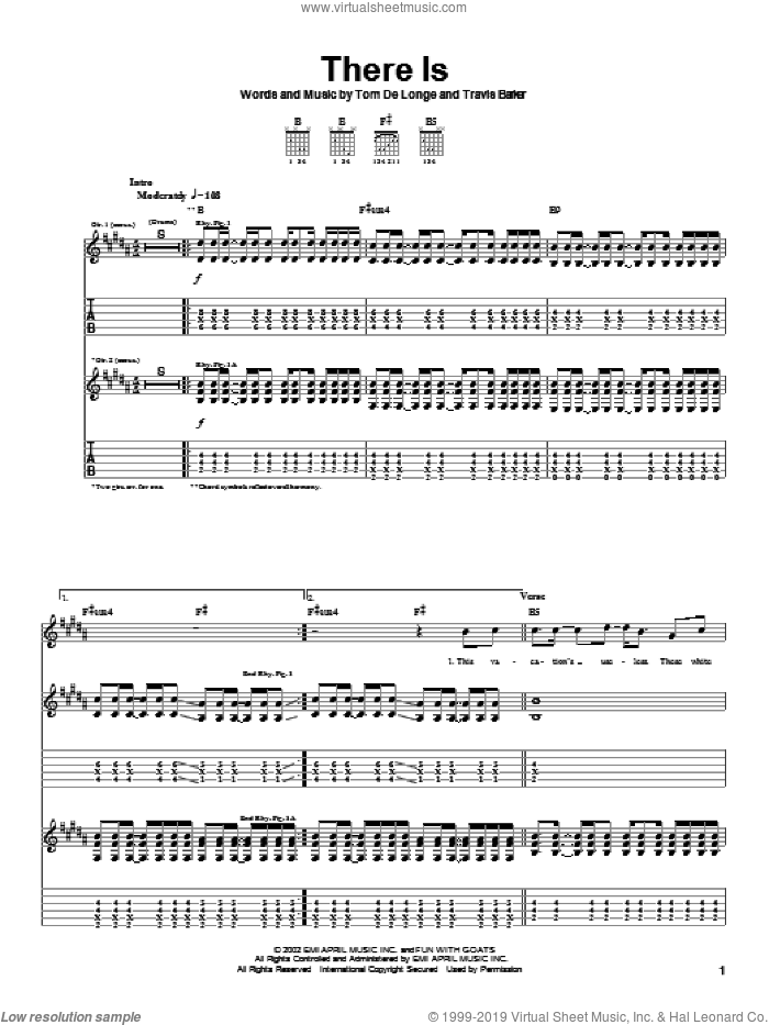 There Is sheet music for guitar (tablature) by Box Car Racer, Tom DeLonge and Travis Barker, intermediate skill level