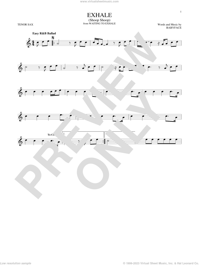 Exhale (Shoop Shoop) sheet music for tenor saxophone solo by Whitney Houston and Babyface, intermediate skill level