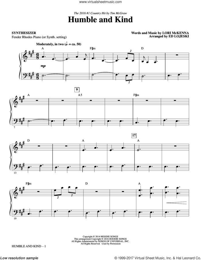 Humble and Kind (complete set of parts) sheet music for orchestra/band by Ed Lojeski, Lori McKenna and Tim McGraw, intermediate skill level