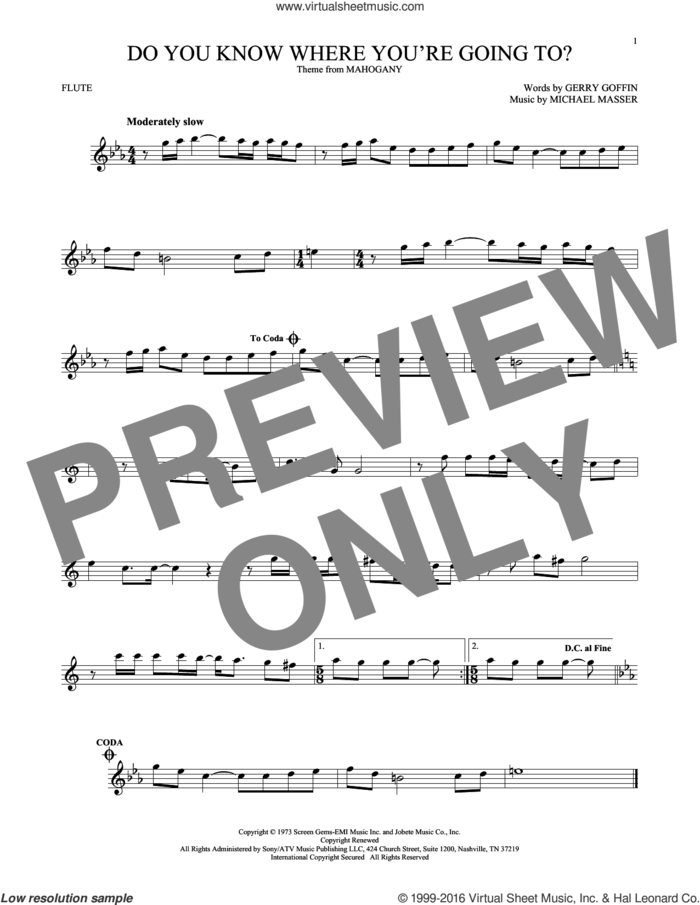 Do You Know Where You're Going To? sheet music for flute solo by Diana Ross, Gerry Goffin and Michael Masser, intermediate skill level