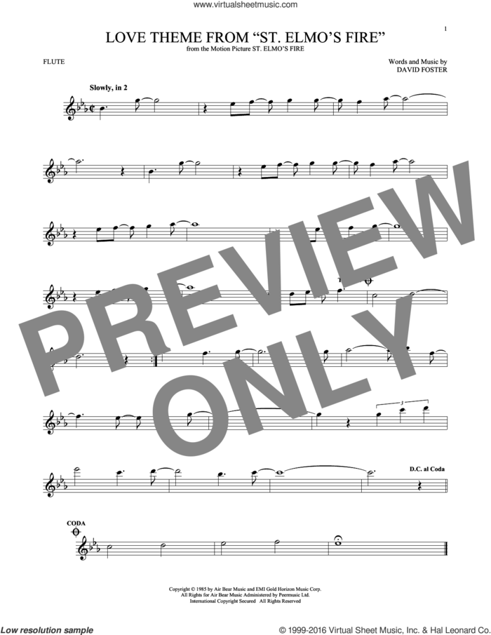 Love Theme From 'St. Elmo's Fire' sheet music for flute solo by David Foster, intermediate skill level