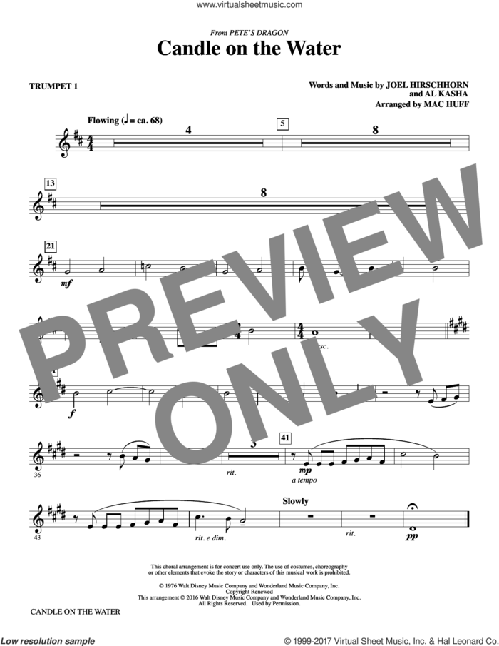 Candle on the Water (complete set of parts) sheet music for orchestra/band by Mac Huff, Al Kasha and Joel Hirschhorn, intermediate skill level