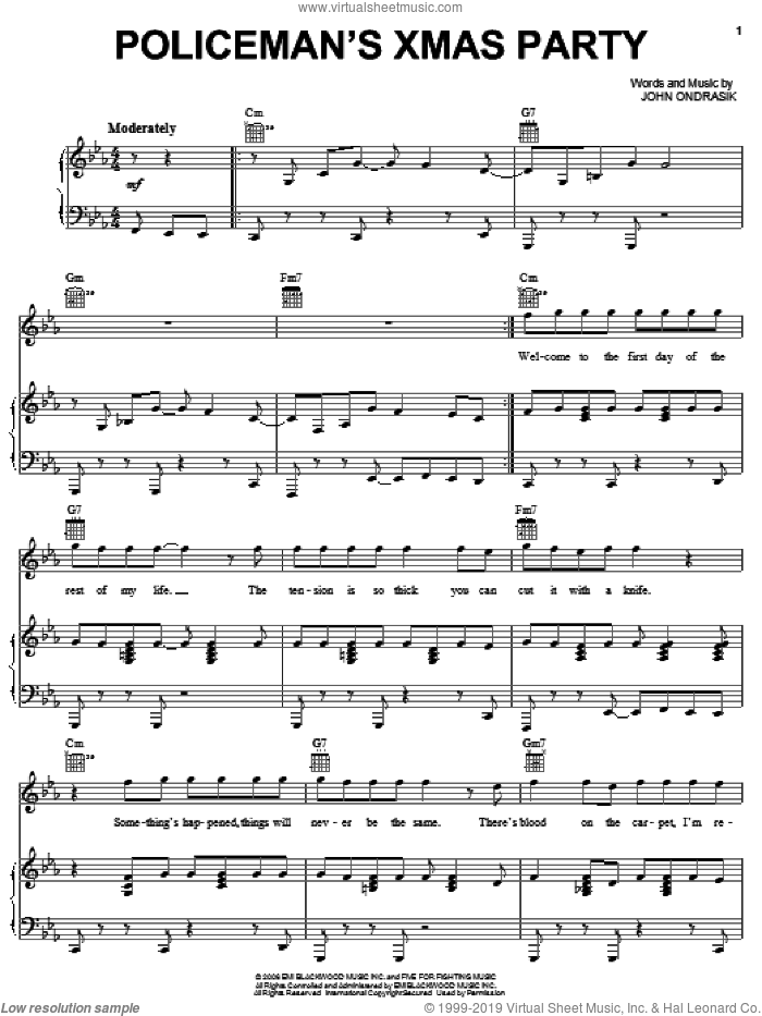 Policeman's Xmas Party sheet music for voice, piano or guitar by Five For Fighting and John Ondrasik, intermediate skill level