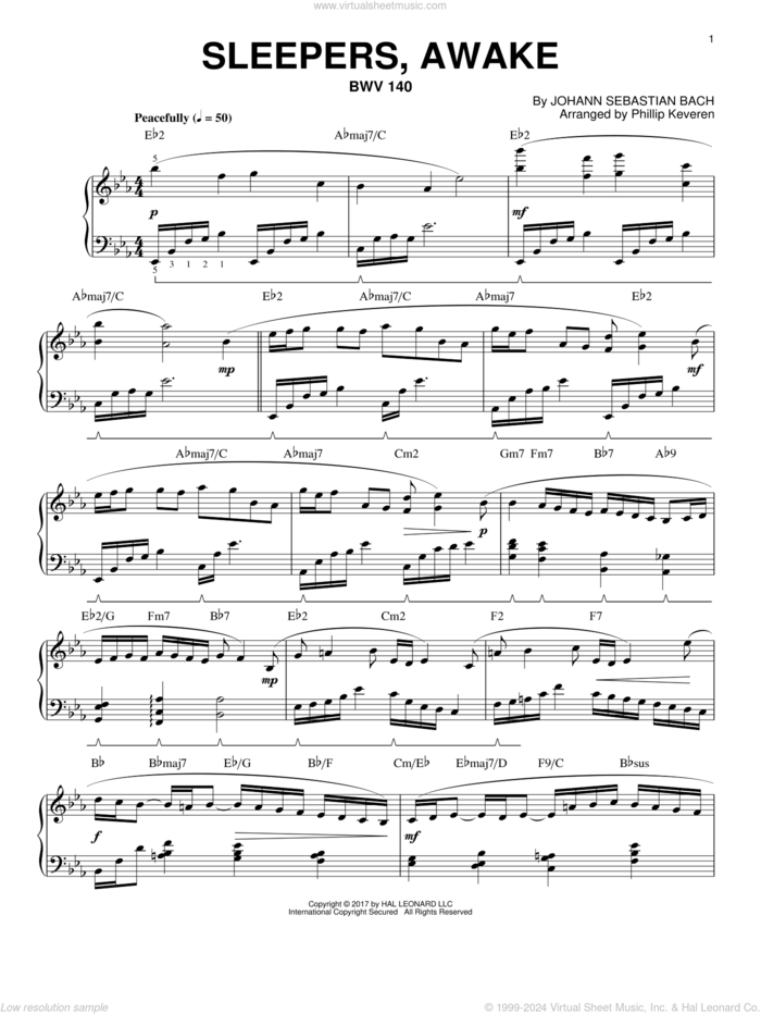 Sleepers, Awake, BWV 140 [Jazz version] (arr. Phillip Keveren) sheet music for piano solo by Johann Sebastian Bach and Phillip Keveren, classical score, intermediate skill level