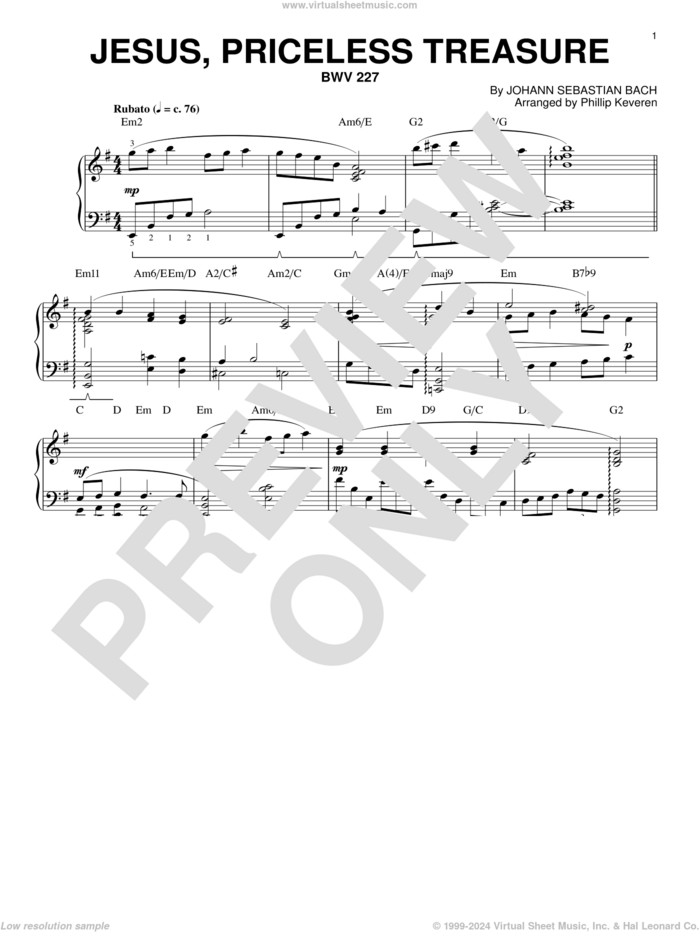 Jesus, Priceless Treasure, BWV 227 [Jazz version] (arr. Phillip Keveren) sheet music for piano solo by Johann Sebastian Bach and Phillip Keveren, classical score, intermediate skill level