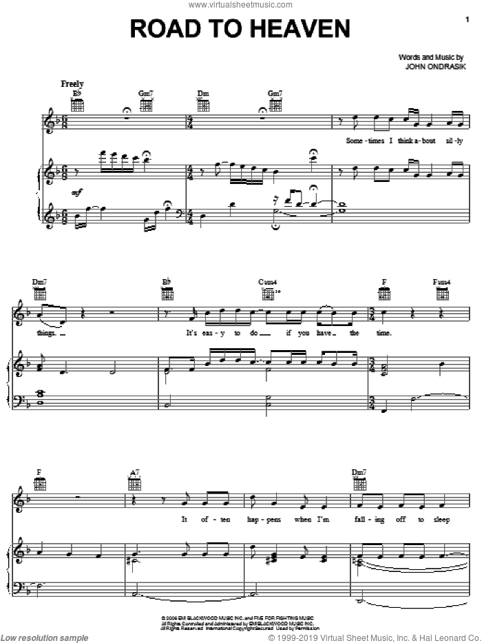 Road To Heaven sheet music for voice, piano or guitar by Five For Fighting and John Ondrasik, intermediate skill level