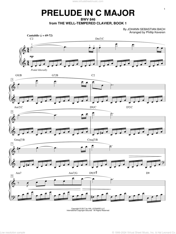 Prelude In C Major, BWV 846 [Jazz version] (arr. Phillip Keveren) sheet music for piano solo by Johann Sebastian Bach and Phillip Keveren, classical score, intermediate skill level