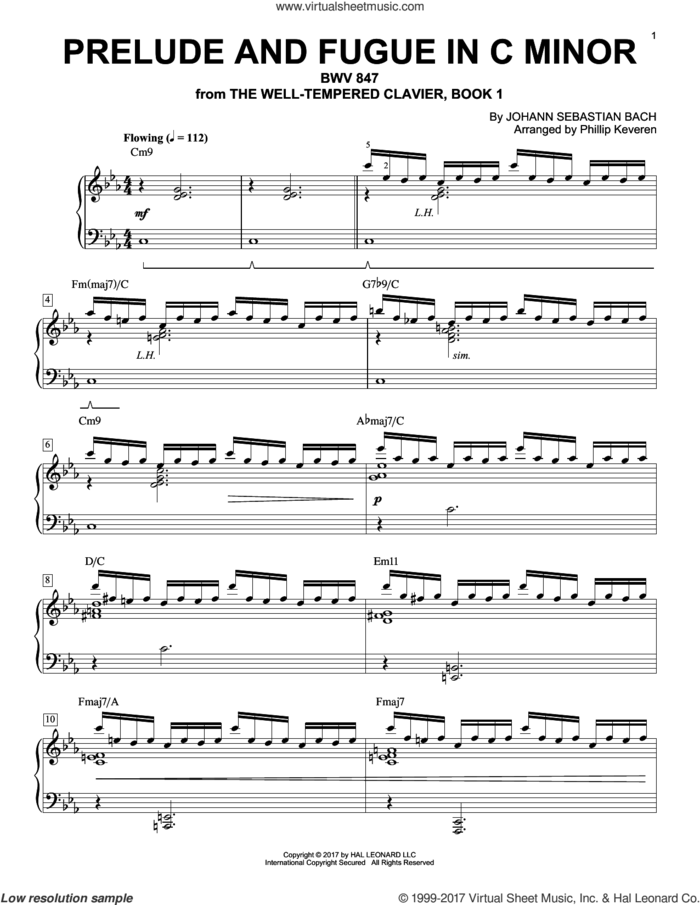 Prelude And Fugue In C Minor, BWV 847 [Jazz version] (arr. Phillip Keveren) sheet music for piano solo by Johann Sebastian Bach and Phillip Keveren, classical score, intermediate skill level