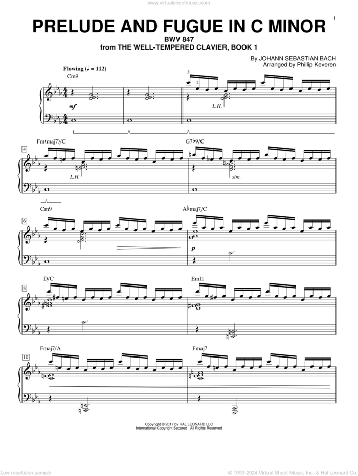 Prelude And Fugue In C Minor, BWV 847 [Jazz version] (arr. Phillip Keveren) sheet music for piano solo by Johann Sebastian Bach and Phillip Keveren, classical score, intermediate skill level