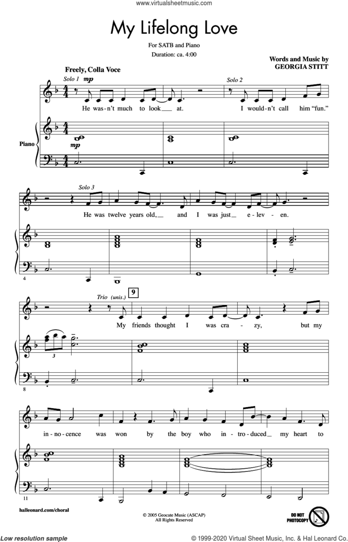 My Lifelong Love sheet music for choir (SATB: soprano, alto, tenor, bass) by Georgia Stitt, intermediate skill level