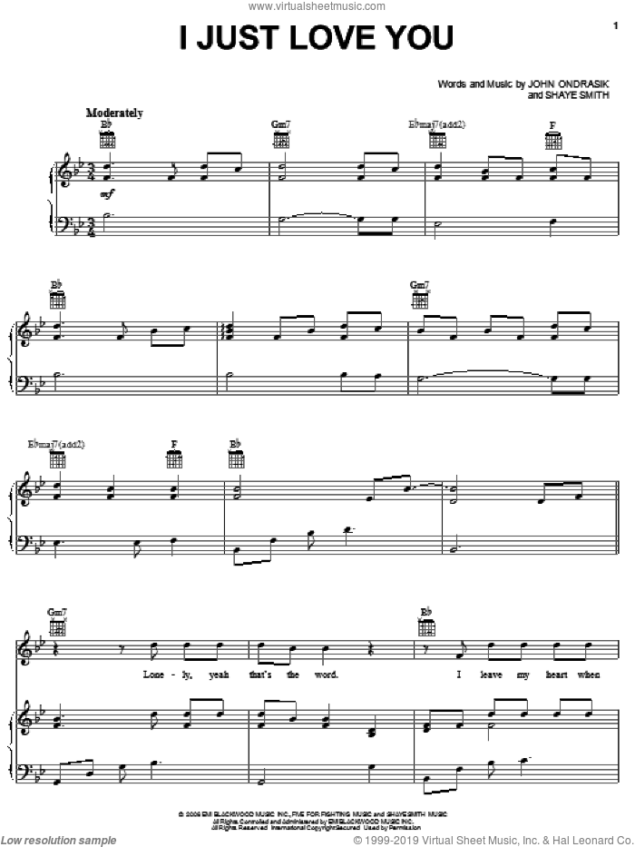 I Just Love You sheet music for voice, piano or guitar by Five For Fighting, John Ondrasik and Shayne Smith, intermediate skill level