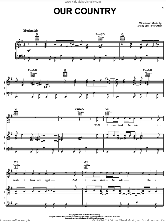 Our Country sheet music for voice, piano or guitar by John Mellencamp, intermediate skill level
